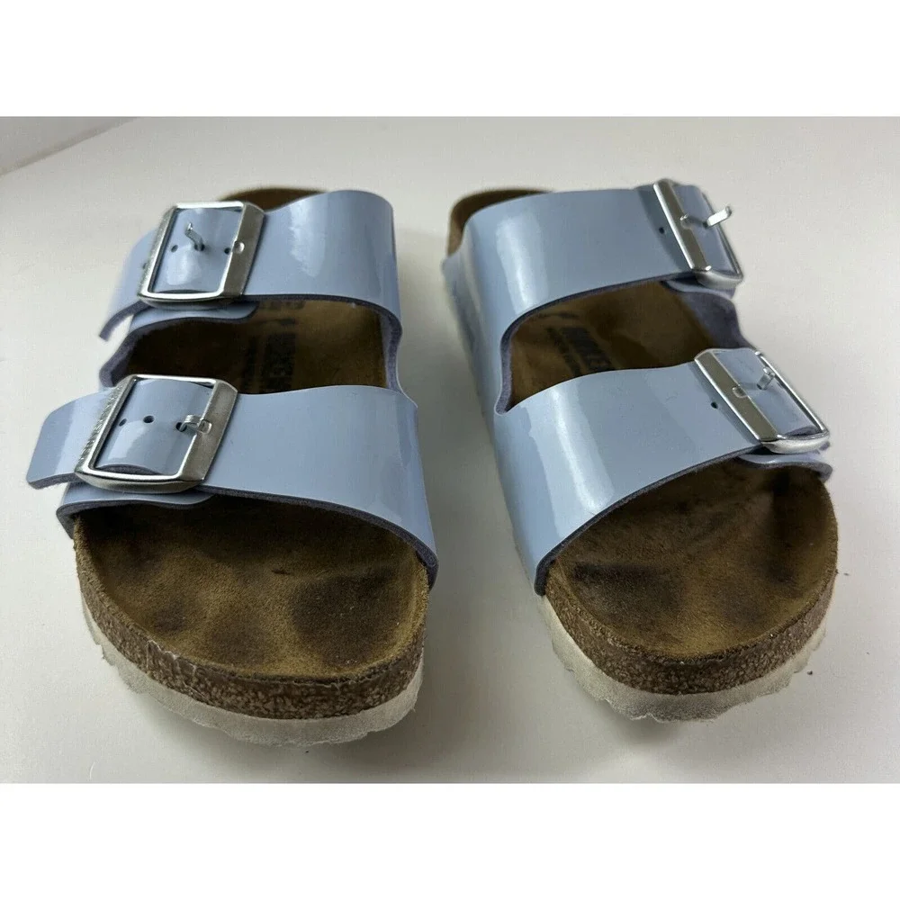 Birkenstock Arizona Big Buckle Birko-Flor Patent Dove Blue Size 37 US Women's 6 - Picture 10 of 11